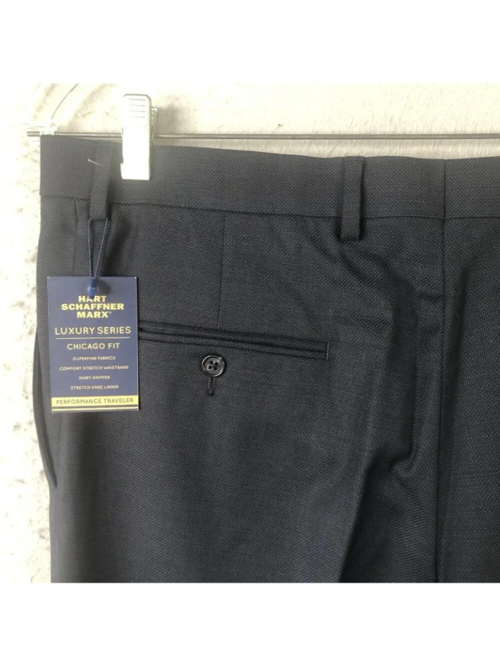 Hart Schaffner Marx Pants Mens 35 Blue Wool Performance Traveler Chicago Fit - Picture 13 of 15